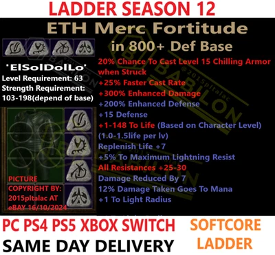✅ PC PS4 PS5 XBOX SWITCH ✅ LADDER Merc Fortitude Diablo 2 Resurrected Items D2R - Image 1 of 3