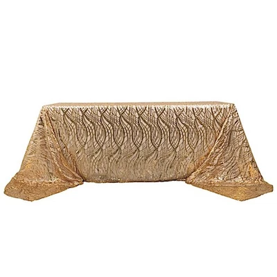 90" x 156" Mesh Rectangular Tablecloth Wavy Embroidered Sequins Party Events - Image 1 of 2
