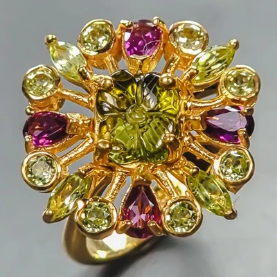 Handmade Natural Tourmaline Ring 925 Sterling Silver Size 8 /R441228 - Image 1 of 4