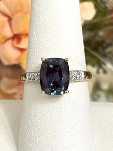 10k Yellow Gold STS Lab Created Alexandrite Diamond Ring Size 7.75 - Picture 1 of 14