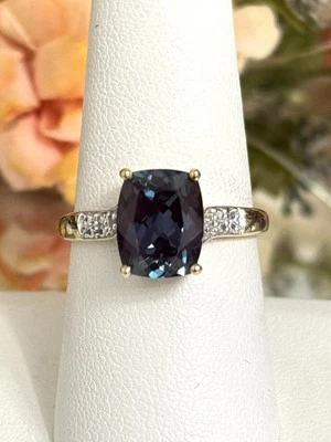 10k Yellow Gold STS Lab Created Alexandrite Diamond Ring Size 7.75 - Image 1 of 4