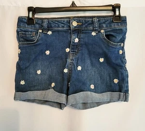 Girls L 10/12 Denim Shorts Embroidered Daisies Floral Adorable Cat & Jack - Picture 1 of 5
