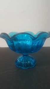 Vintage Fenton/ Colonial Blue Glass/ Ruffled Candy Dish/ Footed Compote/ Vanity - Picture 1 of 6