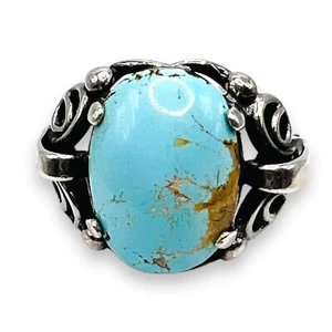 Sterling Silver Persian Blue Turquoise Robins Egg Cocktail Ring SZ 8 -0412 - Picture 1 of 11