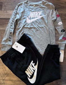 NWT Nike Boys 7 Black/Gray/White/Red Long Sleeve Jogger Sweat Pants Set Size 7 - Picture 1 of 3