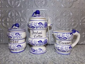 Juego de café instantáneo, crema y azúcar Arnart Blue Onion vintage kitsch - Imagen 1 de 9