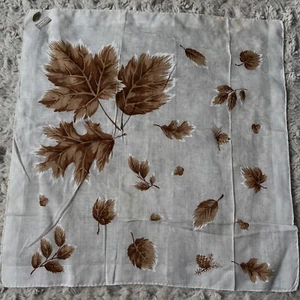 NWT Vintage Handkerchief Switzerland Brown Foliage Hand Rolled Edge 13" stain - Picture 1 of 7
