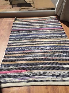 FAIR TRADE Traditional Indian Handwoven Chindi Rag Rug Recycled Material  - Picture 1 of 14