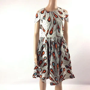 Womens Dress African Print Ankara Pleated High Scoop Neck Cold Shoulder XS - Picture 1 of 3