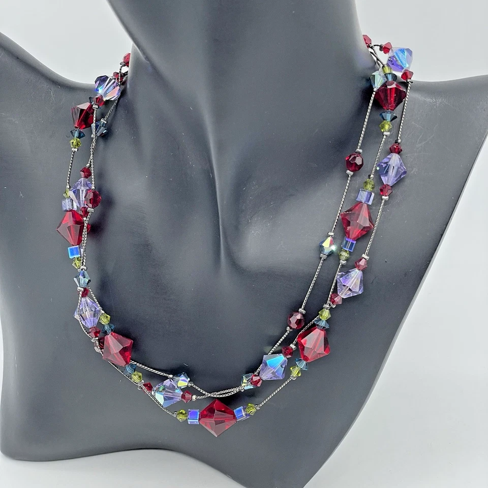 Collar clásico de varias hebras rojo y púrpura con cuentas de cristal/vidrio Dabby Reid Foto 1 de 4