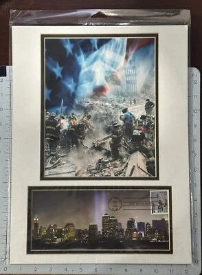 2002 USPS 9/11 First Day of Issue Matted Photo "Heroes - Ground Zero" USA Sealed - Image 1 of 2
