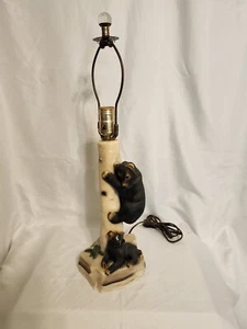 Vintage Bear Climbing Birch Tree w/Cub At Base Lamp~21" T~NO SHADE~WORKS~READ - Picture 1 of 16