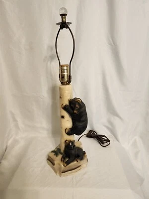 Vintage Bear Climbing Birch Tree w/Cub At Base Lamp~21" T~NO SHADE~WORKS~READ - Image 1 of 4