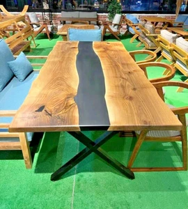 Black Epoxy Resin Art, Epoxy Resin Accacia Wood Table Top For Rooftop Restaurant - Picture 1 of 5