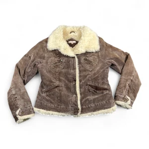 Vintage JLO Jacket Womens LARGE Brown Corduroy Faux Fur Sherpa Jennifer Lopez - Picture 1 of 10