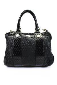 Jill Stuart Womens Quilted Patent Leather Zip Top Tote Handbag Black - Picture 1 of 6
