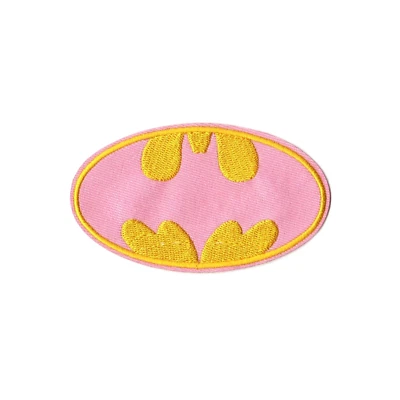 Batman Logo Symbol Pink & Yellow Embroidered Iron-On Patch - Image 1 of 2