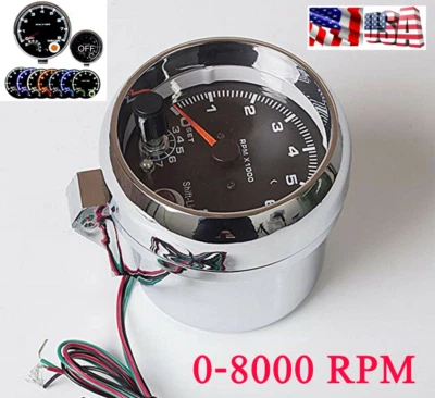 Calibre tacómetro coche carcasa cromada ajustable retroiluminada LED 7 colores 0-8000 RPM Foto 1 de 4