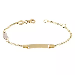 Brazalete de identificación italiano de oro amarillo y blanco de 14k oso de peluche bebé niños 5,5" 2 g - Imagen 1 de 5