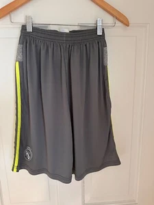 BOYS L ADIDAS SHORTS Med-Gray Neon Green Triple Side Stripe Lt Gray Back - Picture 1 of 3
