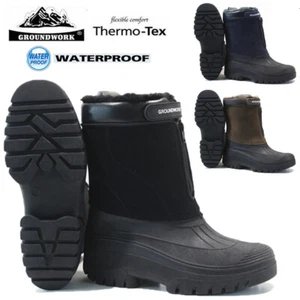 MENS SNOW BOOTS WINTER WATERPROOF MUCKER THERMAL SKI WELLINGTONS FUR WARM SIZE - Picture 1 of 27