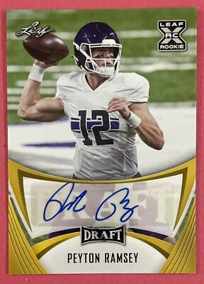 Peyton Ramsey 2021 Leaf Draft Gold Auto BA-PR1 Indiana Northwestern Rookie Y58 - Image 1 of 2
