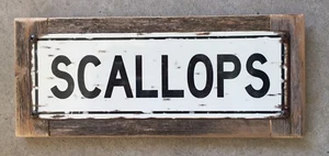 Jakobsmuscheln Fisch Schalentiere Weichtiere Meeresfrüchte Abendessen Küche Schild Vintage Wohndeko - Bild 1 von 2