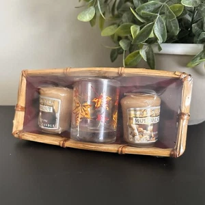 Juego de regalo votivo vintage Yankee Candle MAPLE WALNUTS cesta hoja soporte de vidrio otoño - Imagen 1 de 5