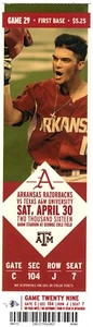 Arkansas Razorbacks SEC Baseball Ticket Stub Texas A&M 4/30/16 Andrew Benintendi - Picture 1 of 2