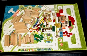 BRIO WODEN TRAIN LOT TRACKS TREES ANIMALS BUILDINGS 5'X3' 3D PLAY CARPET RUG MAT - Picture 1 of 21