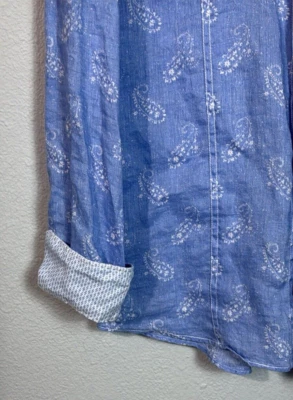 Camisa masculina Bugatti Uomo 100% linho com botões paisley azul média branca - Imagem 1 de 4