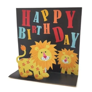 Carol Wilson Fine Arts E1 5x7" Pop Up Laser Cut Greeting Card - Birthday Lion - Picture 1 of 2
