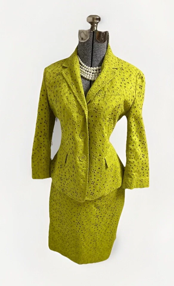 Terno saia Talbots tamanho pequeno 8P se encaixa como 6P conjunto de duas peças bolsos ilhós - Imagem 1 de 4