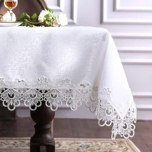 Rectangular Lace Fabric Tablecloth with Macrame Border Clear Embroidered Kitc... - Picture 1 of 7