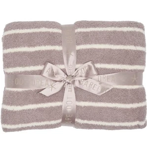 Barefoot Dreams CozyChic Throw Blanket Beach Rock Gray / Cream NWT $168 - Picture 1 of 4