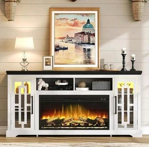 Premium High-End Fireplace TV Stand – Rustic White Style & Space for 80" TVs - Picture 1 of 10