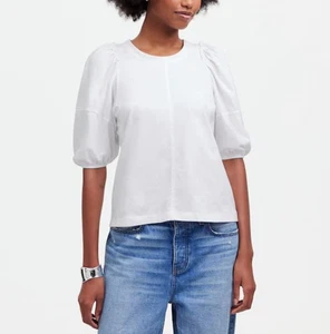 MADEWELL Puff Sleeve Tee Women Small White 100% Cotton Easy Fit NT331 - Picture 1 of 15
