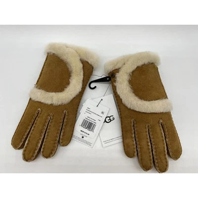Guantes de costura de piel de oveja expuestos UGG para mujer castaño 20027 talla S nuevos con etiquetas Foto 1 de 4
