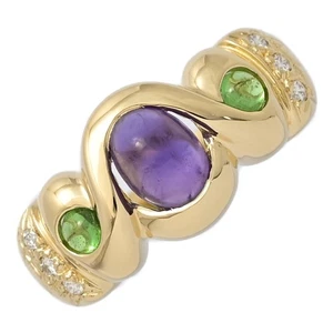 Multi-stone Amethyst, Peridot, and Diamond Ring / 18K Yellow Gold / 750-5.3g... - Picture 1 of 10