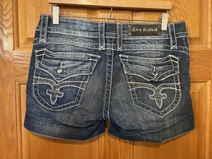 AE78 Rock Revival Scarlett Denim Shorts Rhinestone Pockets Womens 31 - Picture 1 of 5