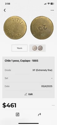 Chile 1 Peso Copiapo, Rare 1800s, Fine Grade, Vintage Coin - Image 1 of 3
