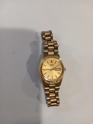 Vtg Seiko Women 7N83-0041 President Day Date Fluted Quartz 24mm Watch 6" - Image 1 of 4