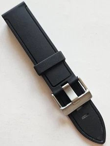 20mm - Black Rubber Watch Band - ( Chrome Buckle / Stainless Steel ) - Picture 1 of 4