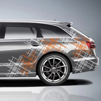 6er Set Auto Aufkleber Gitter "Orange & Weiß" 60x60cm Folie KX076-28 - Bild 1 von 4