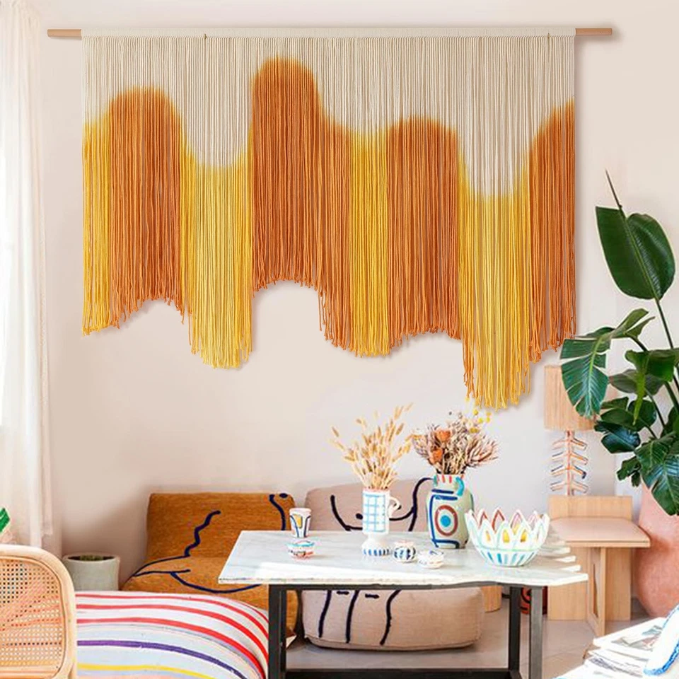 Macrame Wall Hanging Yellow Dip-Dyed Large For Living Room Boho Macrame Wall ... - Image 1 of 4