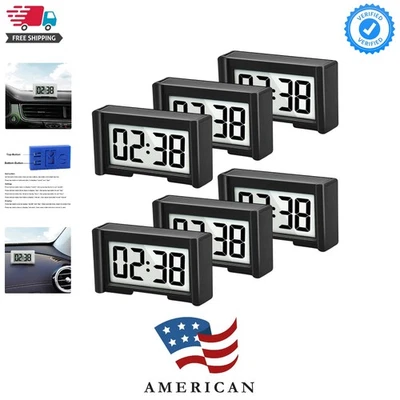 6PCS Small Digital Clock, Vehicle Adhesive Clock with Jumbo LCD Time & Day Di... - Image 1 of 4