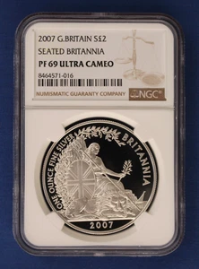 2007 Royal Mint 1oz Silver Proof Britannia £2 coin NGC Graded PF69 Ultra Cameo - Picture 1 of 2