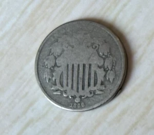 1866 US 5 CENT SHIELD NICKEL - Heavily Circulated - Early U.S. Coin - Picture 1 of 2