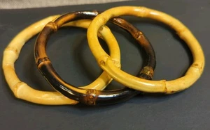 3 pulseras brazalete ligeras vintage de madera de bambú de 8,5" bohemias - Imagen 1 de 6