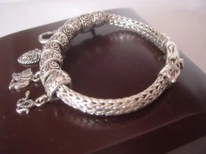 beautiful Designer Solid heavy Silver Bracelet-Amazing Design animal charms-6.5" - Picture 1 of 16